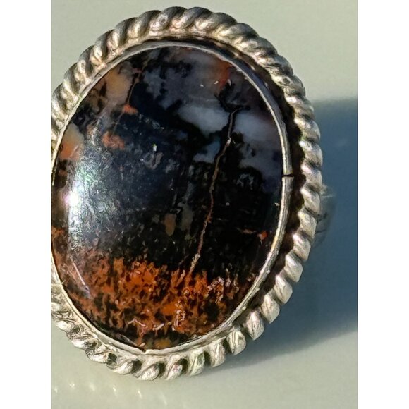 Vintage 70's Navajo Petrified Wood Sterling Ring Size 6.25 - Picture 6 of 16